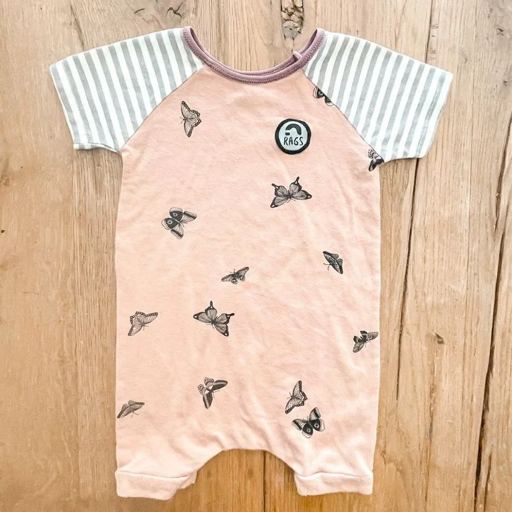 Rags Striped Sleeve Butterfly Romper, Size 12-18M
